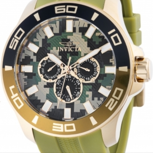 NIB Invicta Pro Diver Impact Men's Watch 50mm Olive Green Camo Dial Gold Case - Picture 9 of 10